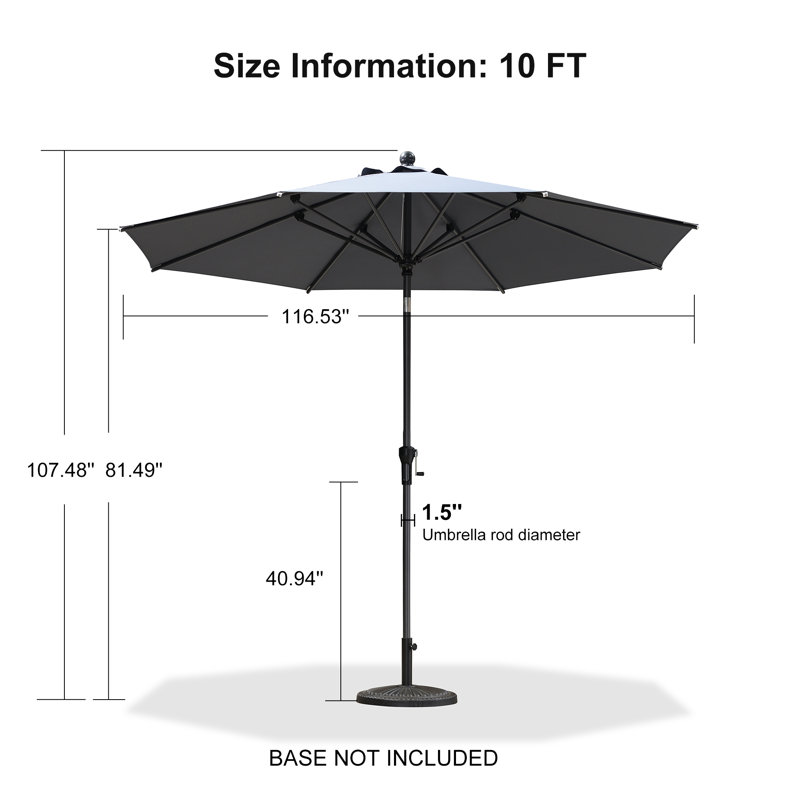 Parasol de table rond à manivelle et inclinable avec système de manivelle de marché, Gris clair