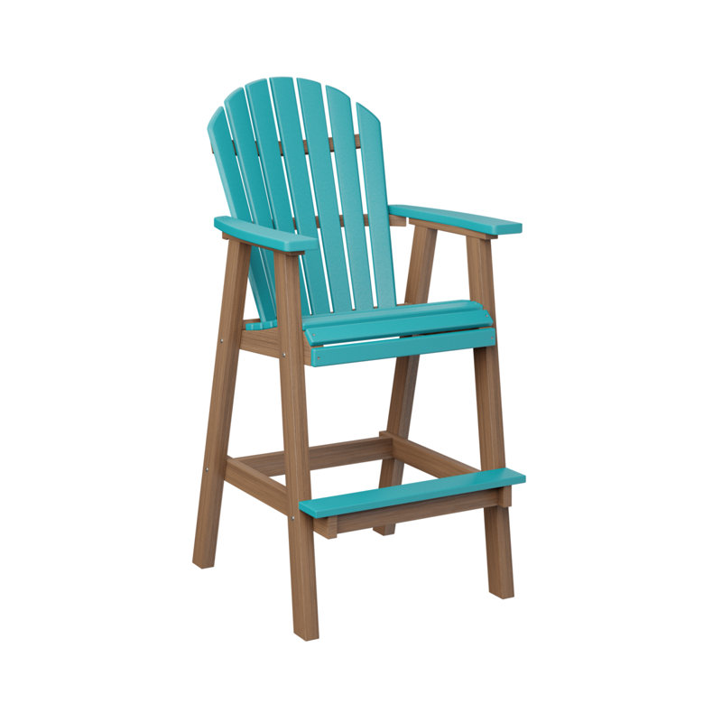 Comfo Back Outdoor Bar Stool, Aruba Blue, Antique Mahogany