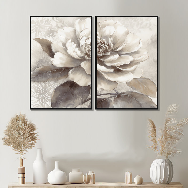 Neveu - pivoines, art encadré, 36" H x 48" W, Impression encadrée flottante, Black