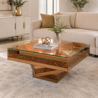 Table basse à 3 niveaux avec miroir en diamant concassé