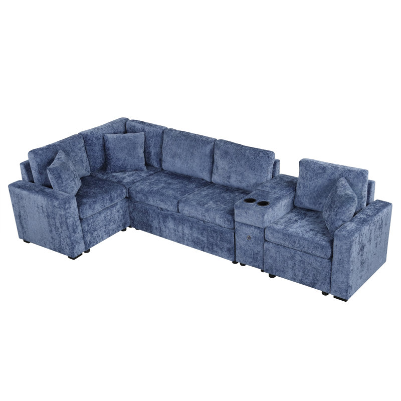 120.5" L-Shaped Convertible Sofa Bed Modular Sectional Sofa Reversible Sleeper With Pull-Out Bed, Cup Holders, And Ample Storage Space For Living Room