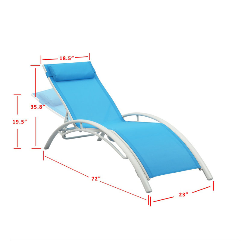Chaise longue simple inclinable Tracei, Bleu, Blanc
