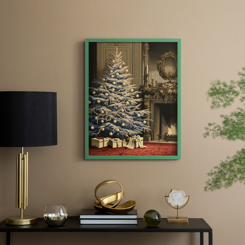 «Christmas Holiday Art», reproduction encadrée - bois massif, Vert, H 11 po x l 9 po