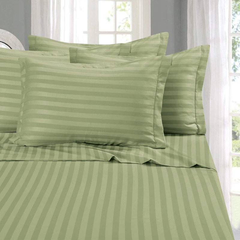  Ensemble de draps rayés en microfibre percale, Ensemble de draps double / double avec 2 taies d'o, Vert