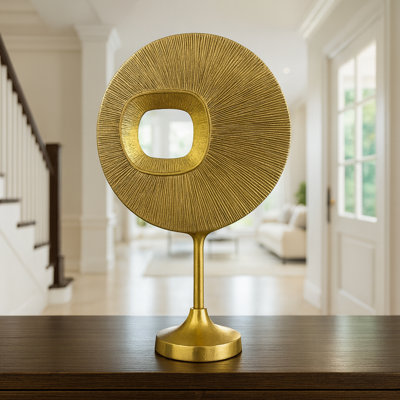 Sculpture miroir doré et argenté - Décoration moderne abstraite en aluminium