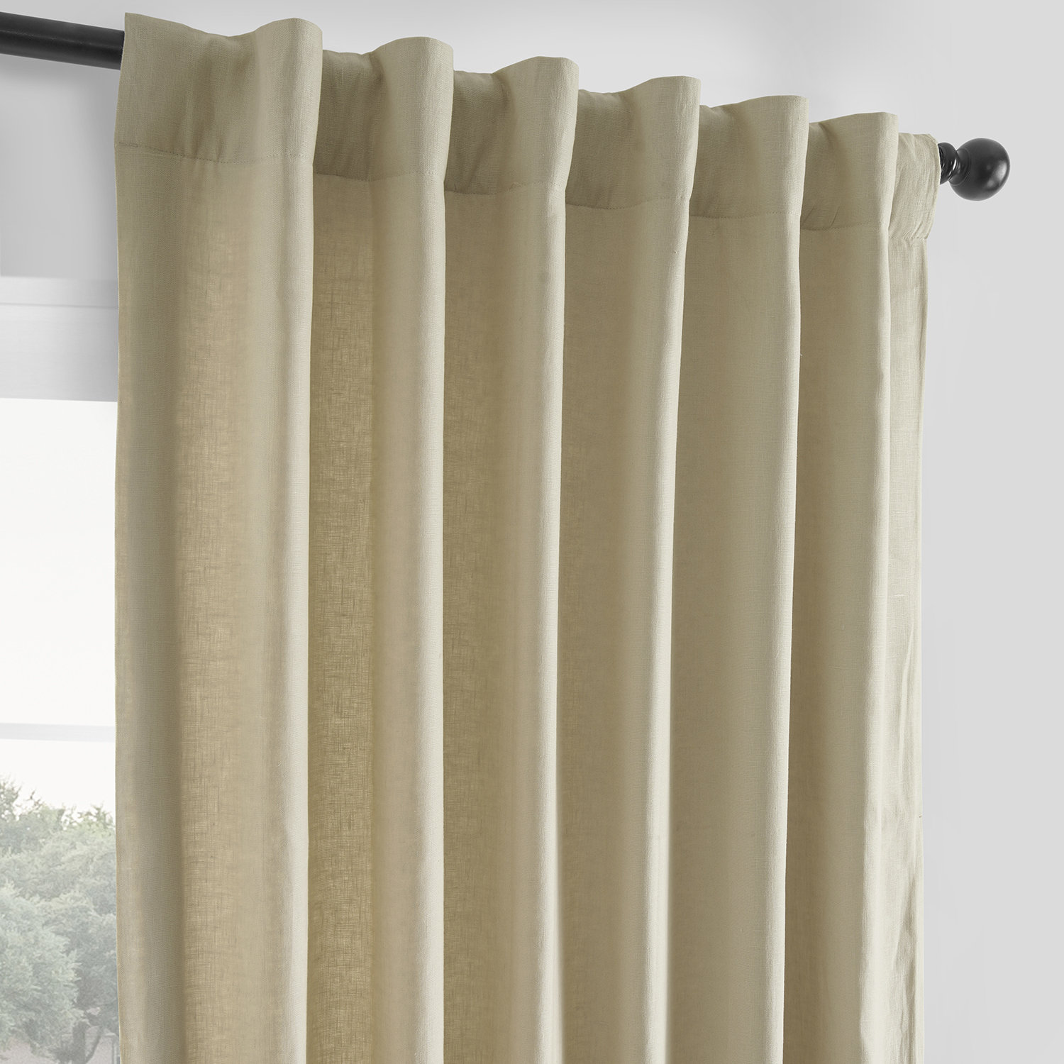 Briella French Linen Room Darkening Curtain, Walnut Beige, 50" W x 120" L