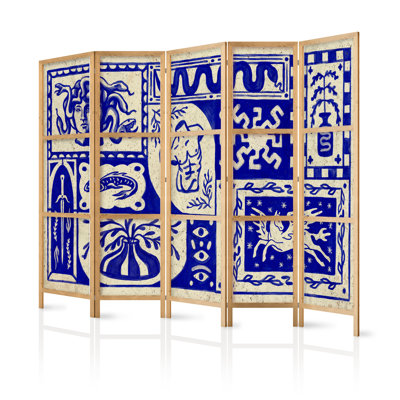 225cm W x 171cm H 5 - Panel Solid Wood Folding Room Divider
