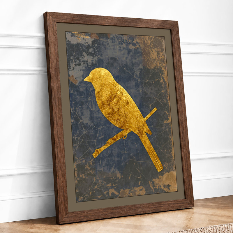 Golden Bird on Rust Industrial - Framed Print, A4 - 29.7 x 21.0 cm, Walnut