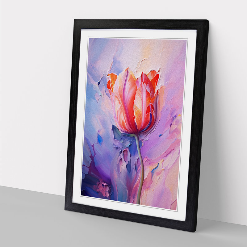 Tulip Flower Abstract - Single Picture Frame Print on Wood, Black Framed, 34cm H x 25cm W