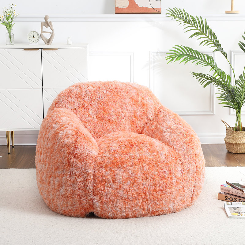 soft faux fur beanbag chair – Foam-padded lounge sofa – With armrests and washable cover – Ideal for bedroom, living room, reading, gaming , 94×96×65cm