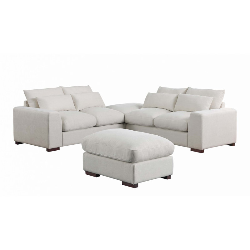 Linen Blend Sectional with 2 Ottomans