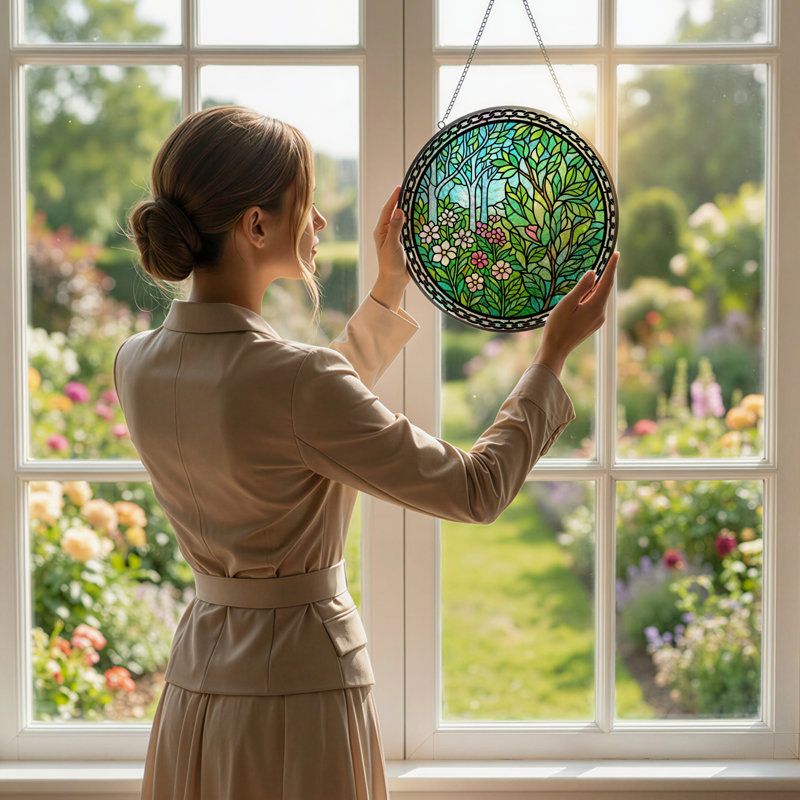 Panneau de vitrail à fleurs 7,8 "H Forest, H 7,8 po x l 7,8 po