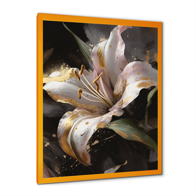 Blanc gracieux lys III - impression, Encadrement doré, H 32 po x l 16 po x P 1 po
