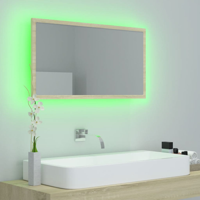 Engineered Wood Flat Wall Mirror, Sonoma Oak, 14.57" x 31.5"