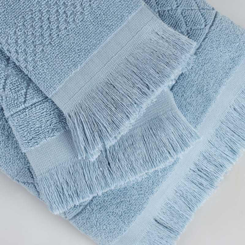 Rolla Geometric Jacquard Plush Soft Absorbent Cotton Bathroom Towel, Blue, Bath Sheets - 2 Pack