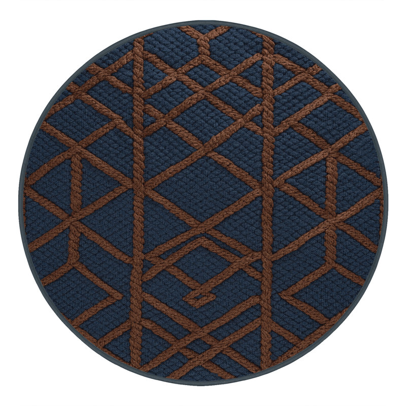 Tapis gris en treillis lavable à la machine, Rond 7 pi