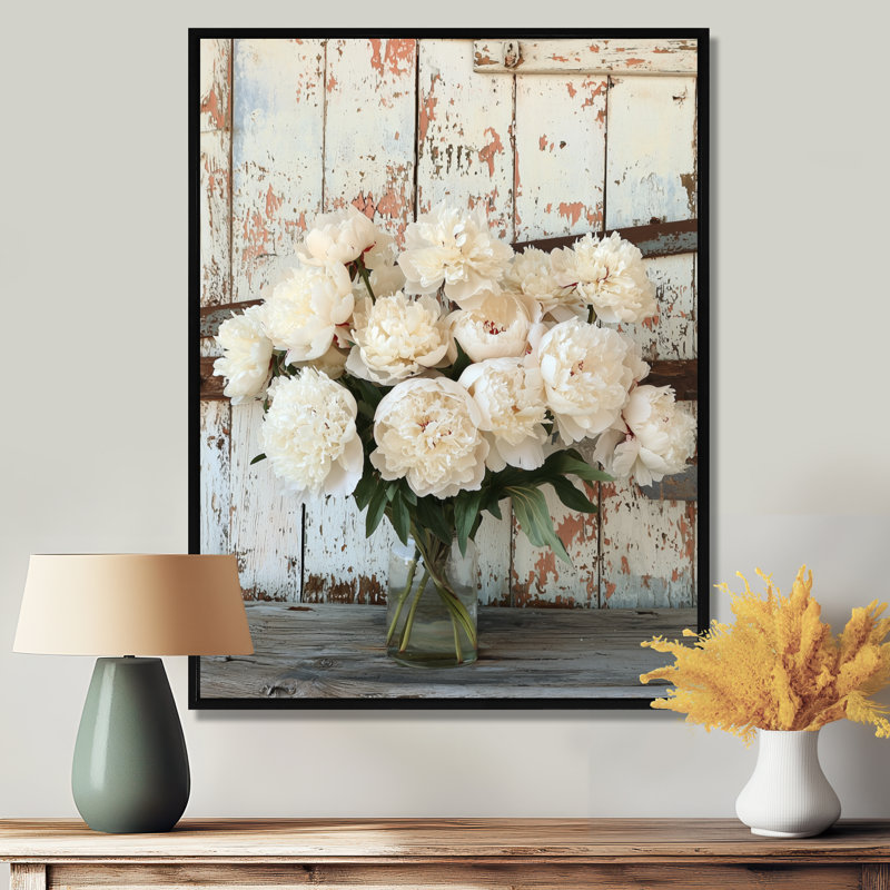 Photo pivoines par la grange laitière I - pivoines, reproduction d'art sur toile, H 20 po x l 12 po, Noir