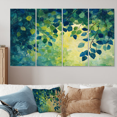 Feuilles vertes et bleues Foret Tranquility I - and - Art mural traditionnel pour le salon