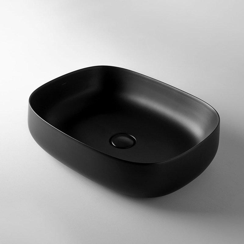 Lavabo de salle de bain vasque rectangulaire en céramique Seed, Noir mat