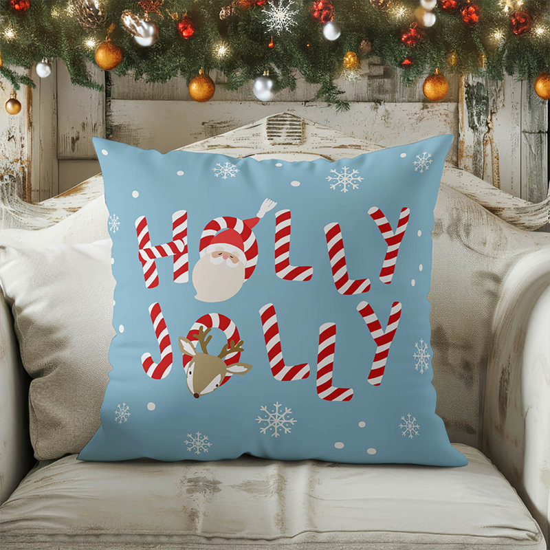 Coussin Holly Jolly, Bleu, Carré 18 po