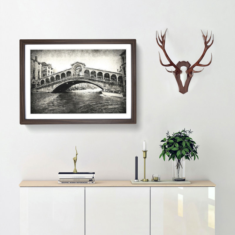 Rialto Bridge Venice Italy - Framed Print, 24cm H x 33cm W x 2cm D, Walnut Framed