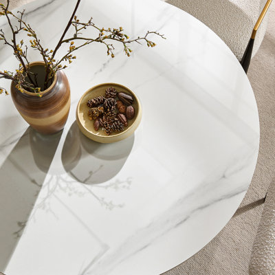 Alpena 3-Piece Round Faux Marble Dining Set With Fluated Base