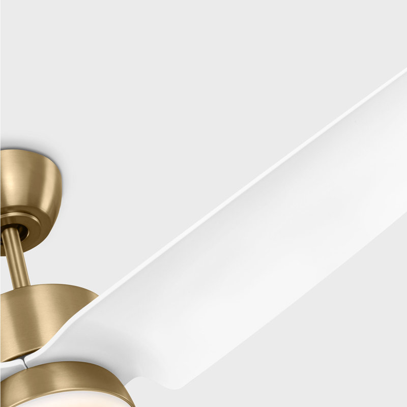 Thibeault Indoor Ceiling Fan with Threaded Downrod, Matte White ABS blades and Handheld Remote, Satin Brass/Matte White