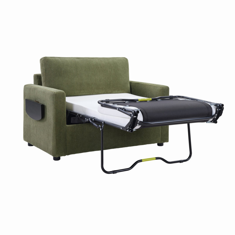 Canapé-lit avec matelas pliable, causeuse avec table d'appoint pliable et deux ports USB pour appartement, salon, Vert