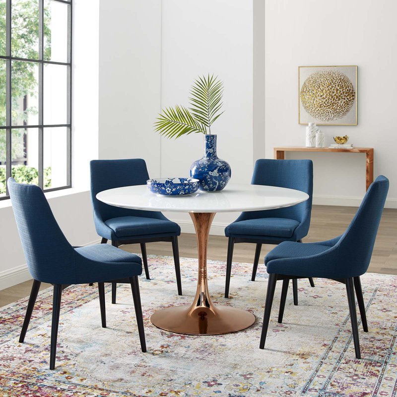 Table de salle à manger Silver Orchid Fein, Doré, Blanc, H 29,5 po x l 47 po x L 47 po