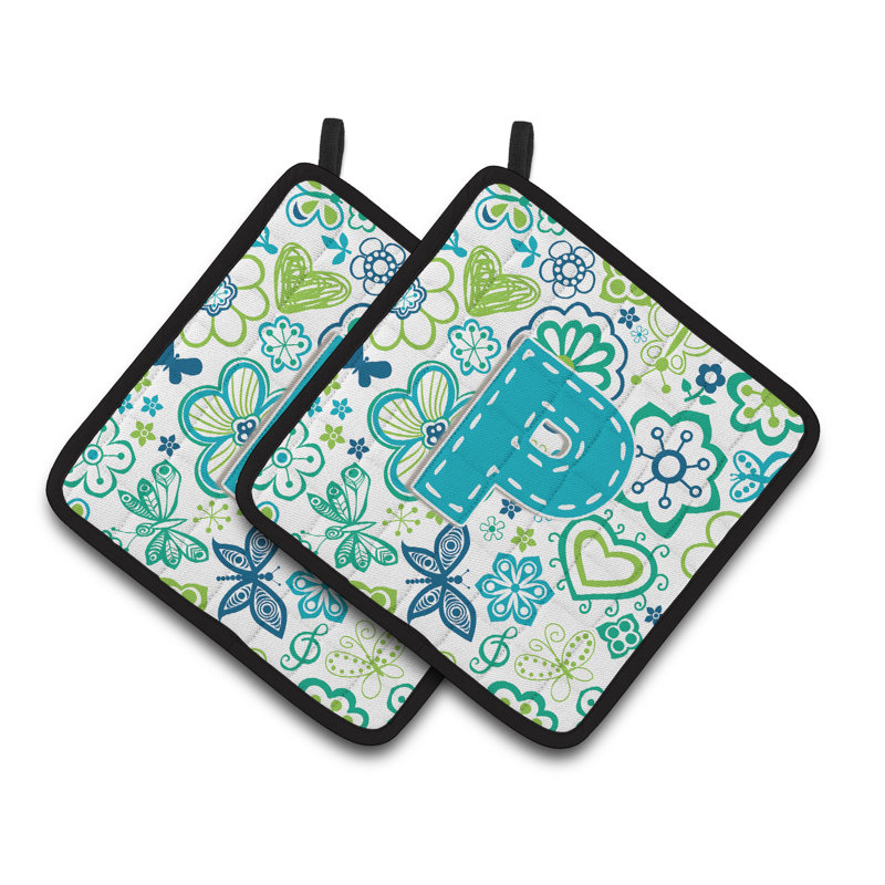 Fleurs et papillons Potholder, Bleu sarcelle, P
