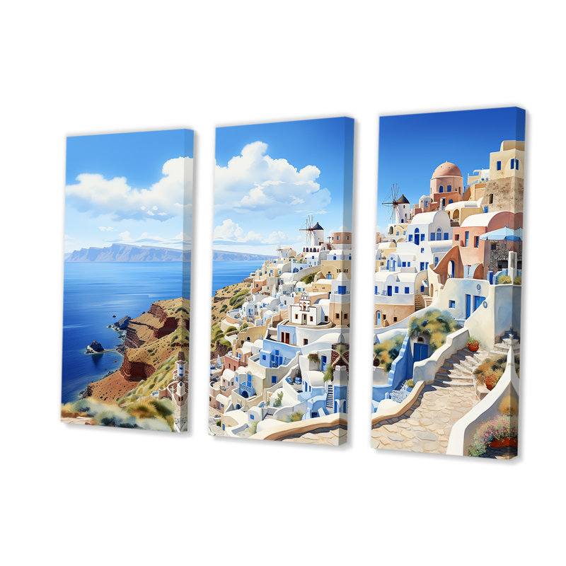 Bord de mer, rêve en Grèce 5 - Grèce, art mural, H 28 po x l 36 po x P 1 po, Toile tendue