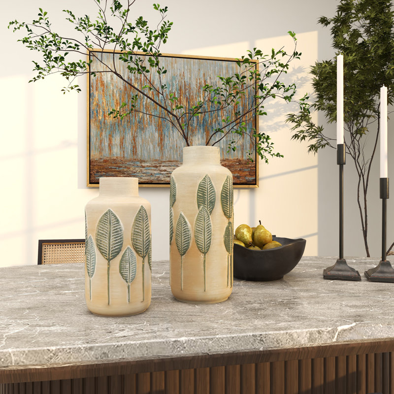 Ensemble de vases de table en céramique 2 pièces vert / brun Huntsdale