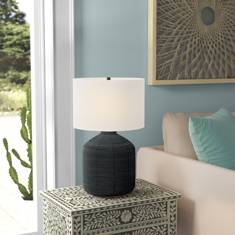 Northport Table Lamp, 20.5" H x 12.5" W x 12.5" D, Black Rattan