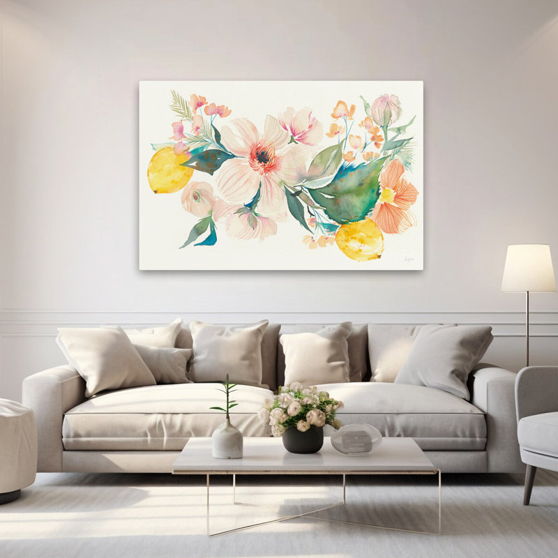 Agrume d'été II - Bouquets botaniques, art corail, H 40 po x l 60 po