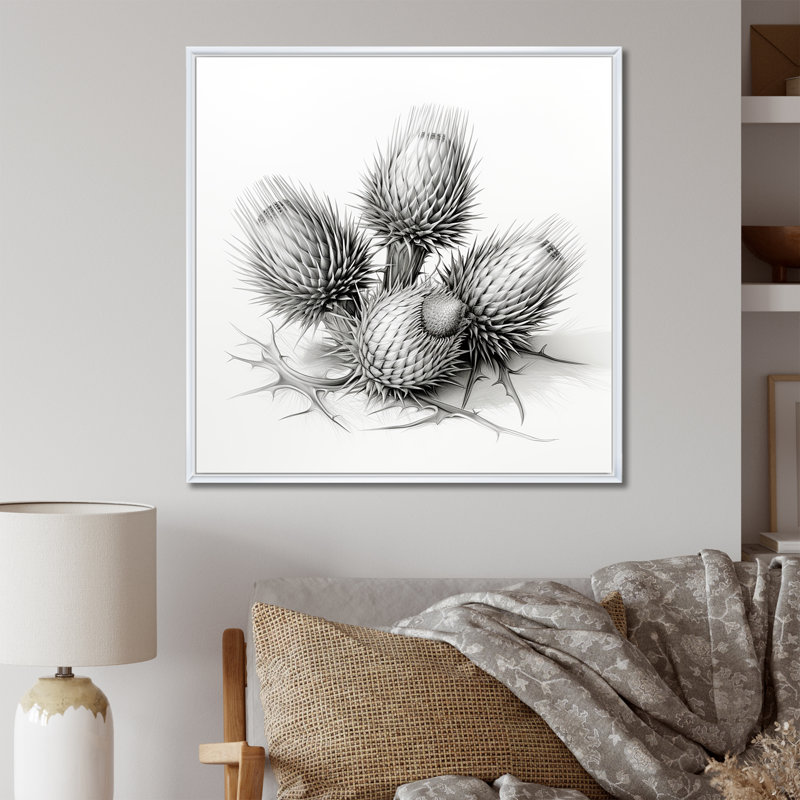 Fleurs de chardon - Art mural Thistle, Blanc, H 36 po x l 36 po
