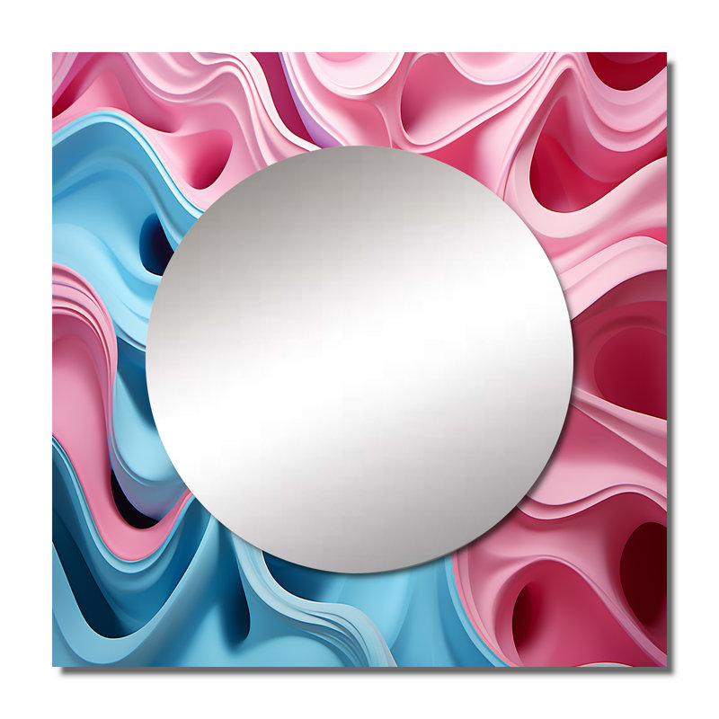 Op Op Blue and Pink Focus - grand miroir carré moderne pour décoration murale, 23 po x 23 po