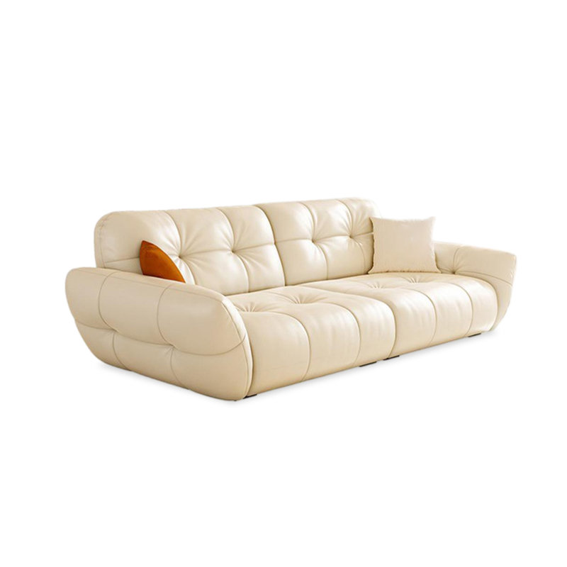 Coussin beige modulaire en similicuir, Beige, H 34,65 po x l 98,43 po x P 43,31 po