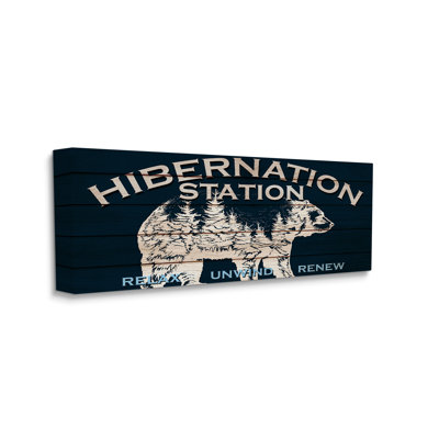 Hibernation Station Sign Wilderness Bear Trees Silhouette by Kim Allen - Floater Frame Graphic Art