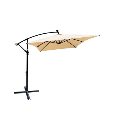 Parasol de terrasse 2x3m avec éclairage solaire intégré - Résistant aux intempéries, toile 180 g, mât en acier, couleur beige, forme rectangulaire, 26 DEL, idéal pour terrasse, piscine ou jardin.