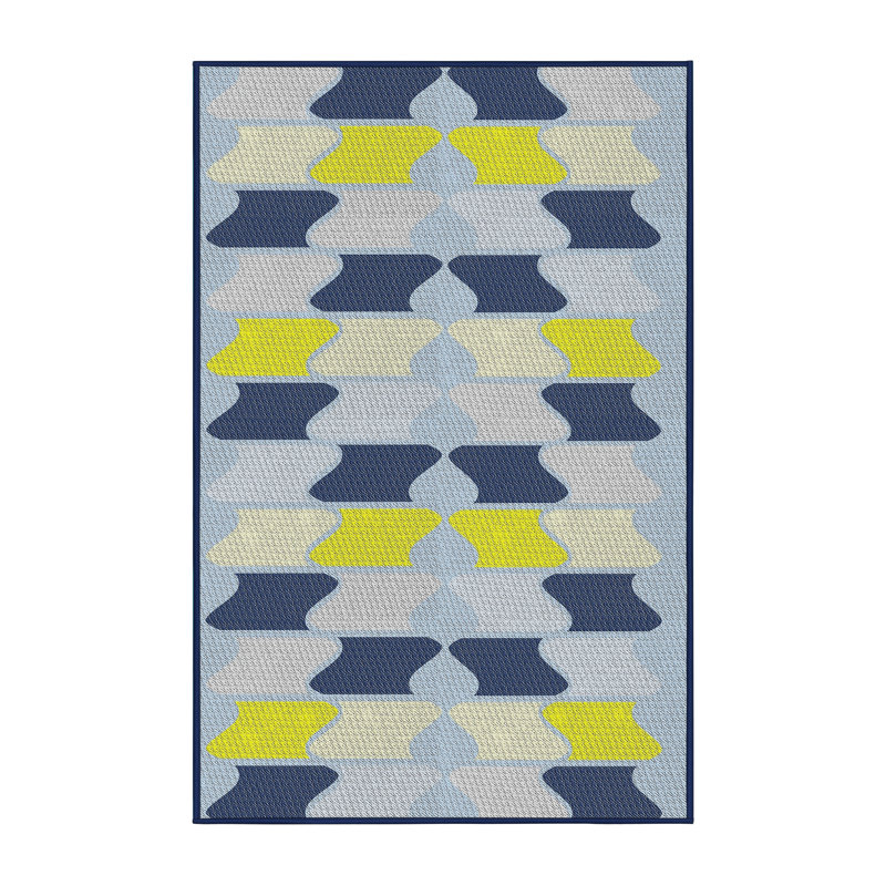 Tapis bleu/jaune à motifs, Rectangle 5 pi x 7 pi