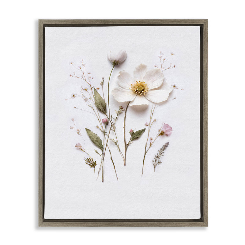 Cadre flottant délicat à motif de brins de fleurs pressées, design par lettré et doublé, Cadre flottant orme Montalcino