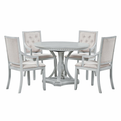 Retro 5-Piece Dining Set Extendable Round Table And 4 Chairs For Kitchen Dining Room -  STYLISH, OKKK612-ST000100AAE