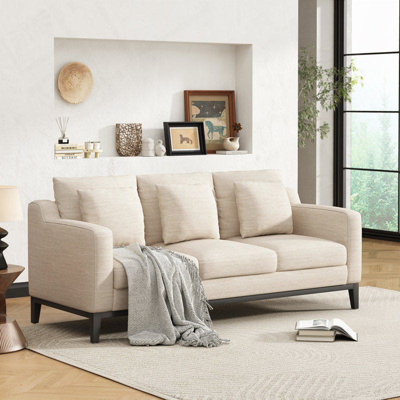 Canapé 3 places avec pieds en bois, Beige
