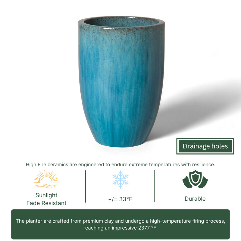 Handmade Ceramic Planter, Blue, 26" H x 18" W x 18" D