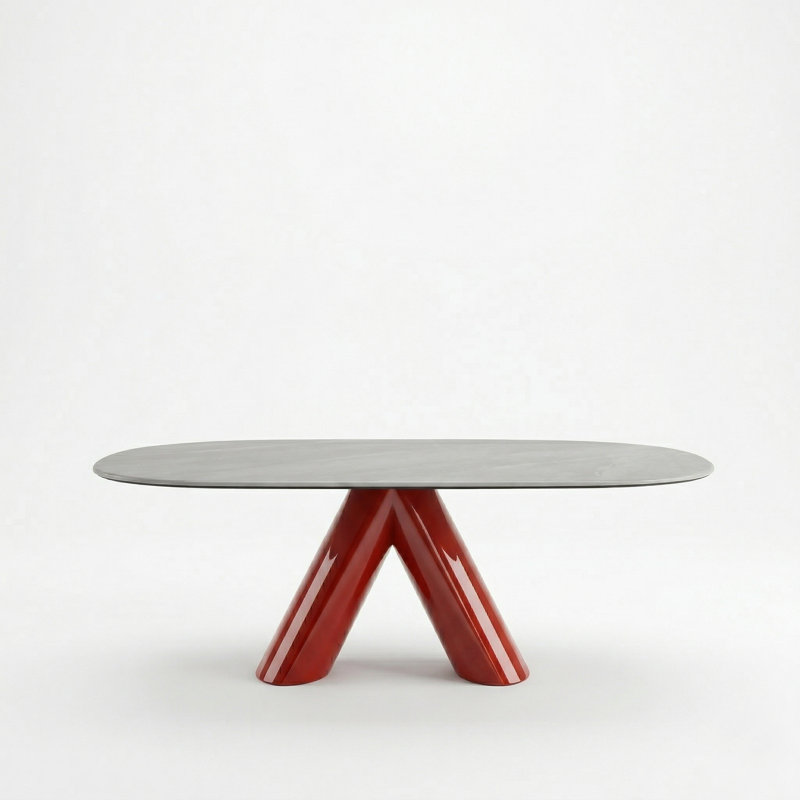 Oval Marble Top Metal Base Dining Table