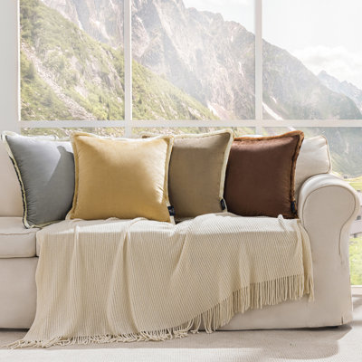 Coussins décoratifs en velours avec garniture de pampille contrastante et coussin décoratif