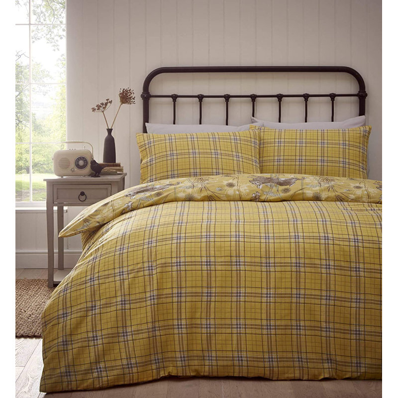 Bargo 56 TC Reversible Duvet Cover Set, Super King Duvet Cover + 2 Standard Pillowcases, Mustard