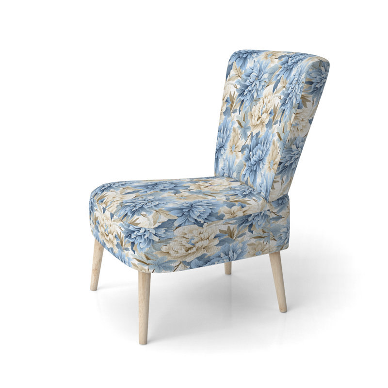 Blanc et bleu damassé Breeze - Chaise d'appoint rembourrée traditionnelle, chaise d'appoint à motif damassé