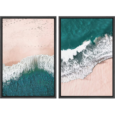 «Ocean Waves On Sandy Tropical Beach Shore Wilderness Nature», ensemble de 2 peintures sur toile à cadre flottant