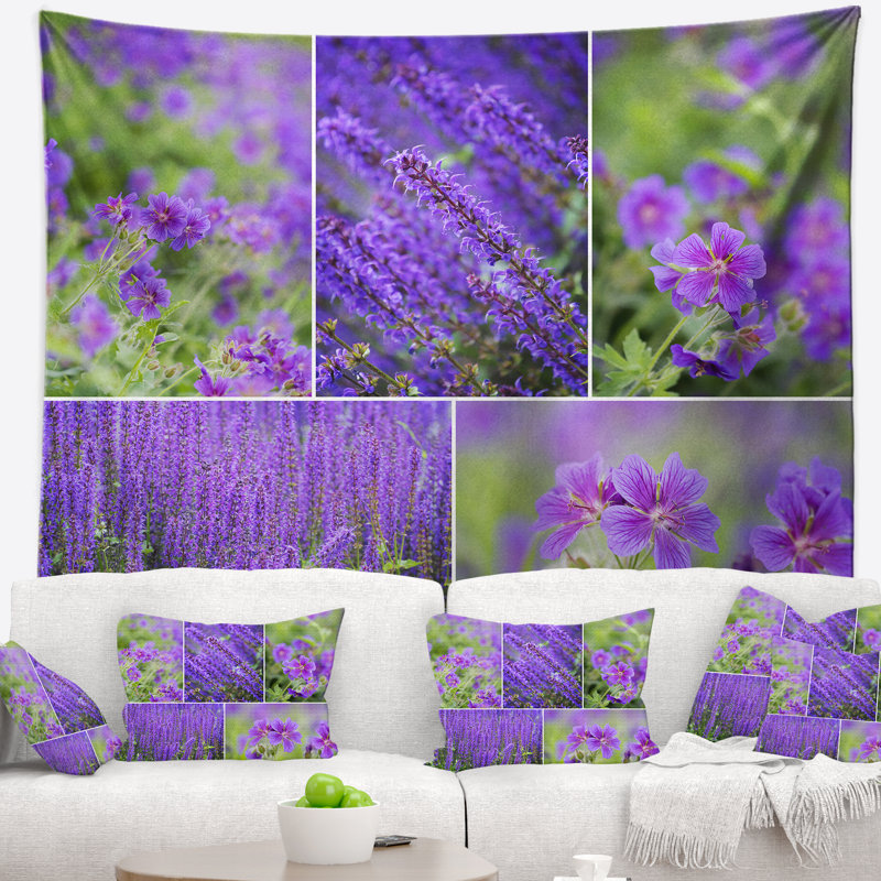 Tapisserie florale bleue, H 32 po x l 39 po